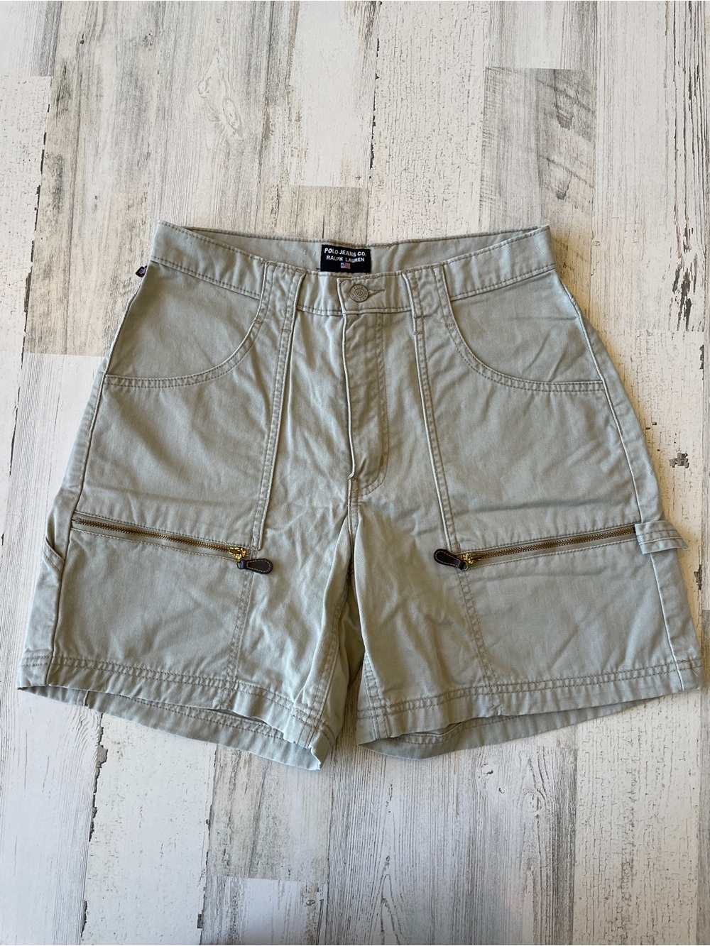 Polo Jeans Co. Cargo Shorts 2-zip in Light Khaki SZ 8 EUC 100% Cotton Pockets